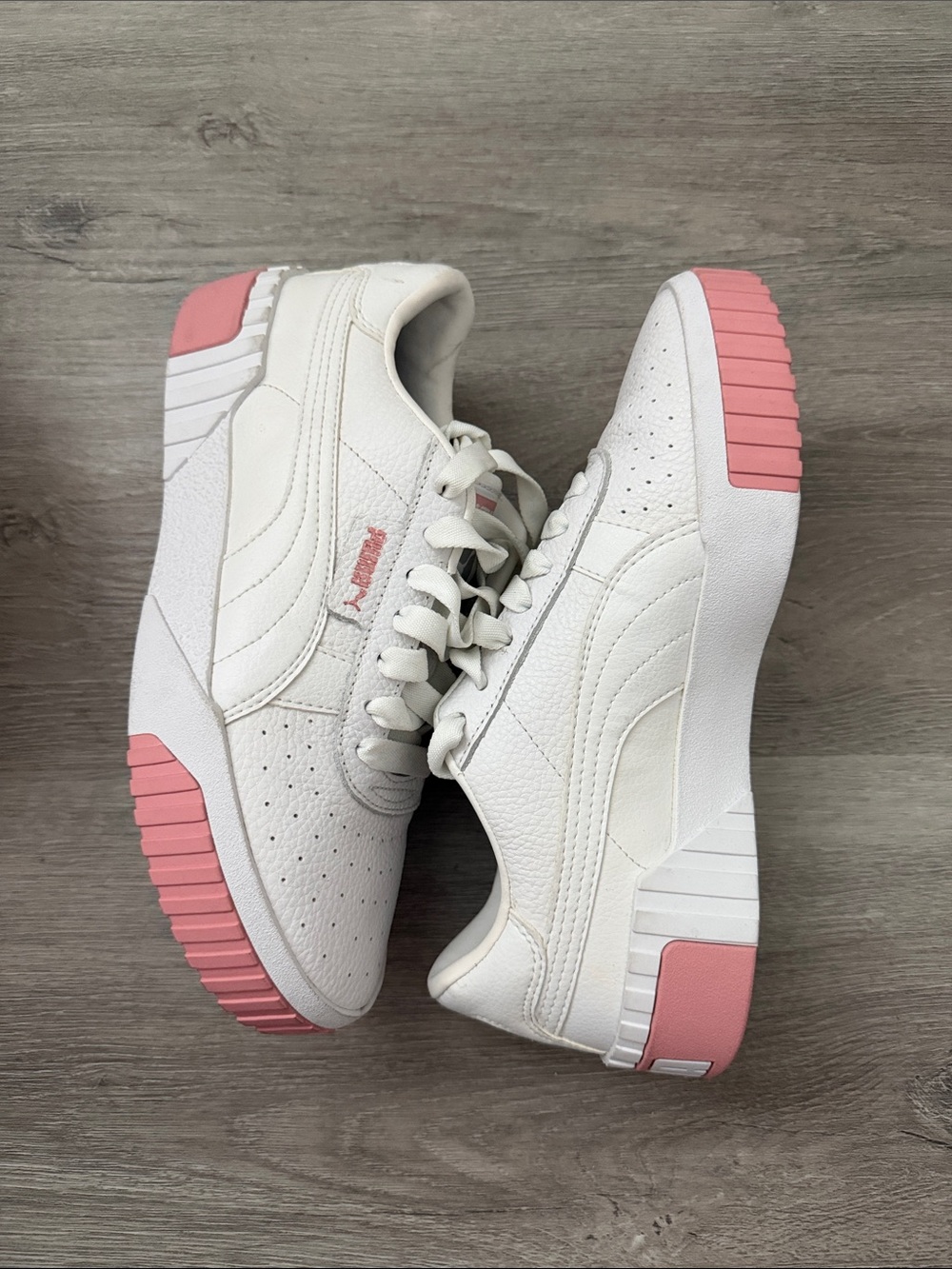 Puma Women's White Leather Platform Sneakers with Pink Soles